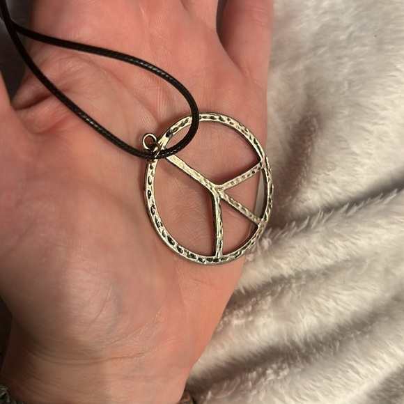 Unisex Stainless Steel Peace Sign Charm on Adjustable Necklace - Picture 6 of 6